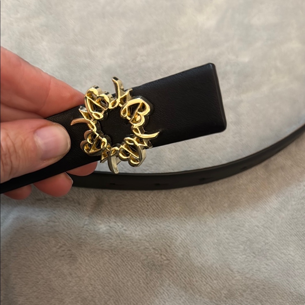 White House Black Market Black/Brown Reversible Belt with Gold Buckle